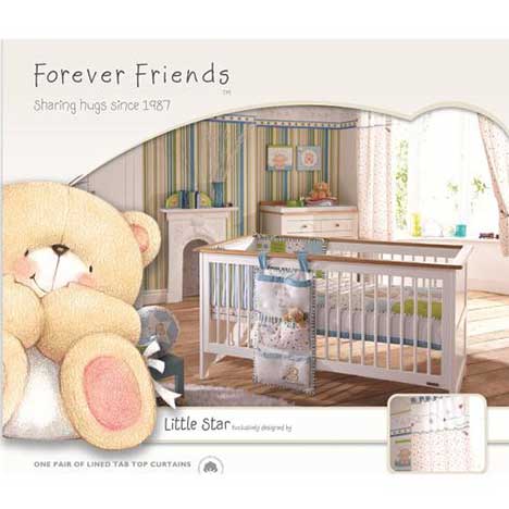 Forever Friends Little Star Lined Tab Top Curtains
